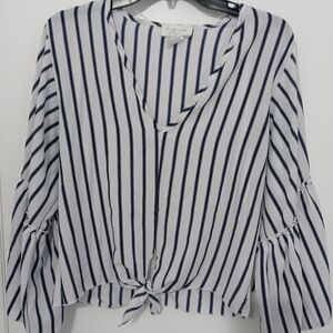 Lavender Field Striped Blouse. Flared Ruffled Sleeves